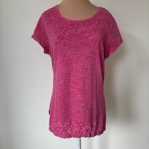 Sundance Pink All About Eyelet Embroidered Scoop Neck Short Sleeve T-Shirt EUC S - Picture 2 of 9